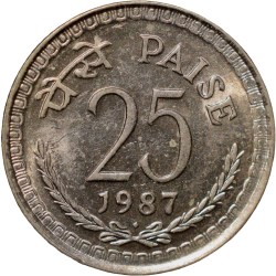 Alternative view of Copper-Nickel 25 Paise of Republic India (AD 1987) of Bombay Mint UNC Grade