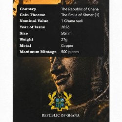 Alternative view of Extremely Rare Item The Smile Of Khmer (2) 1 Ghana Sadi Proof Coin Issue The Republic of Ghana