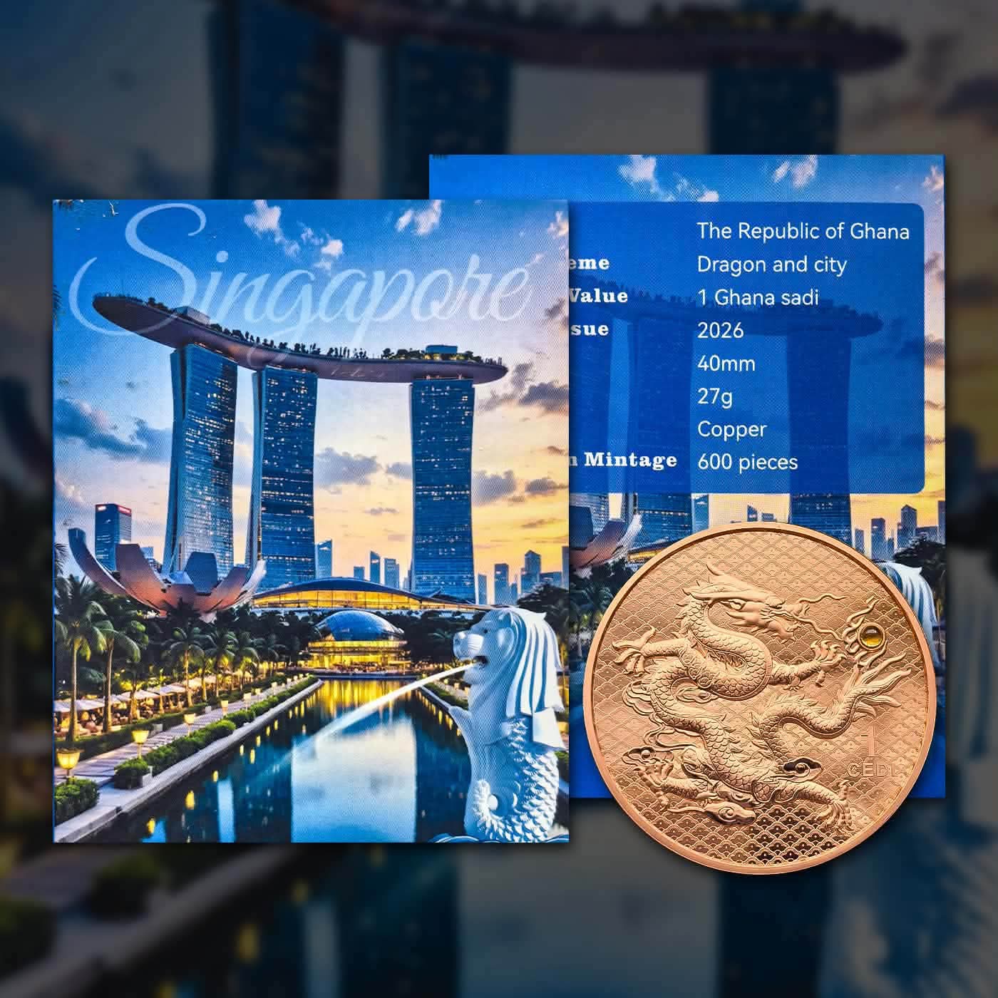 Extremely Rare Item Singapore Dragon And City 1 Ghana Sadi Proof Coin Set Year 2026 Issued The Republic of Ghana