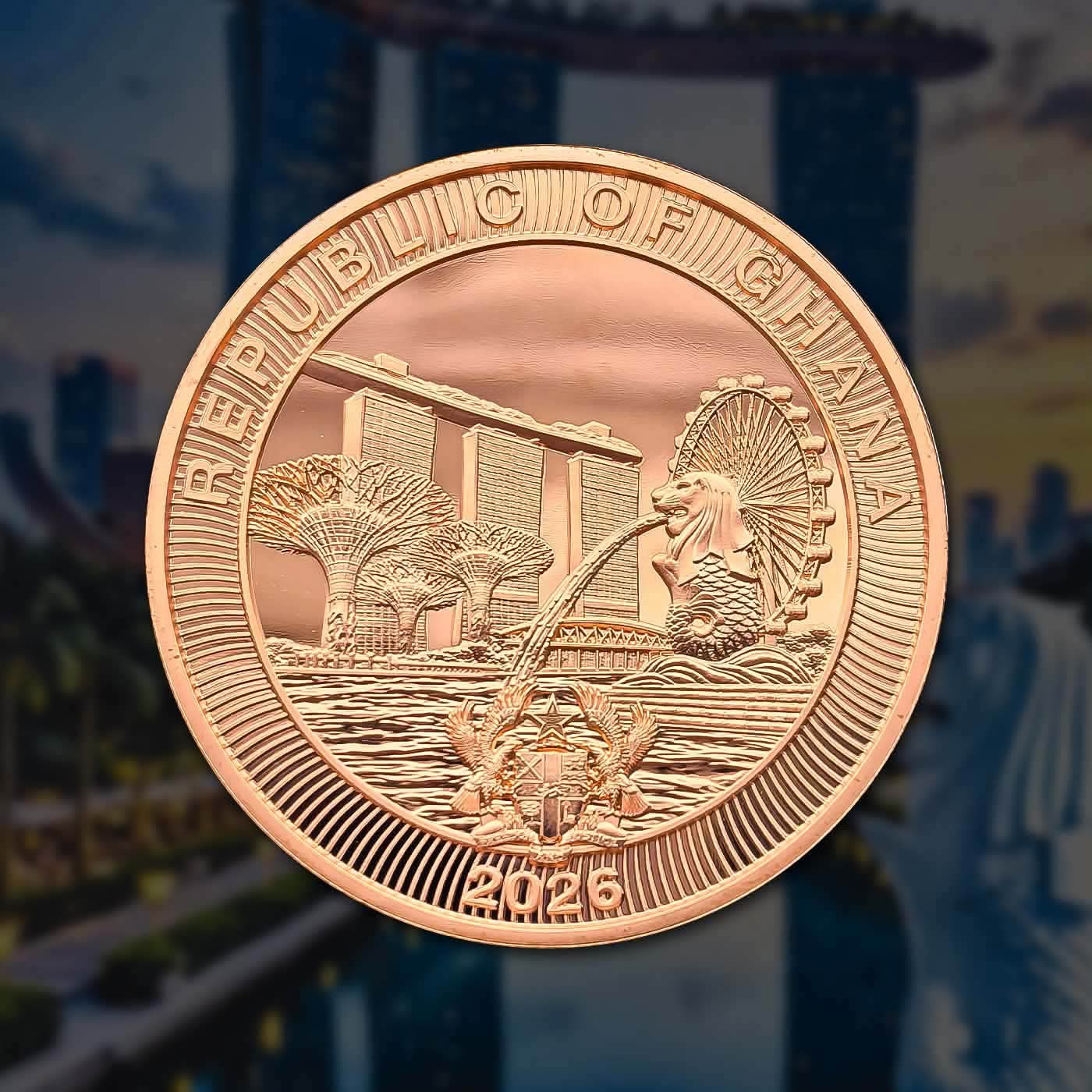 Extremely Rare Item Singapore Dragon And City 1 Ghana Sadi Proof Coin Set Year 2026 Issued The Republic of Ghana