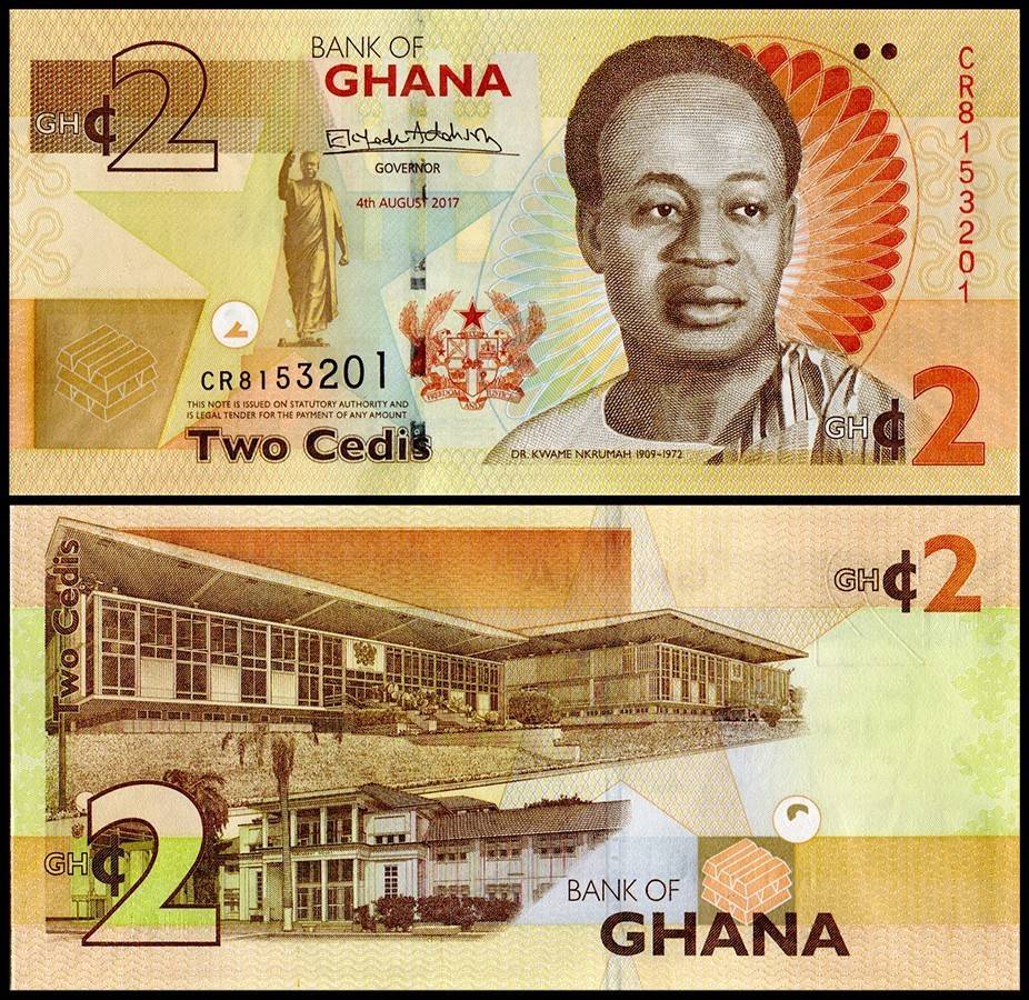Ghana 2 Cedis World Banknote 2017 P37Ae UNC Commemorative Centennial Birthday of President Nkrumah Unique and Rare