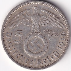 Swastik Symbol 5 Marks Germany 1936 D mark Silver 13.8 Grams Weight Rare