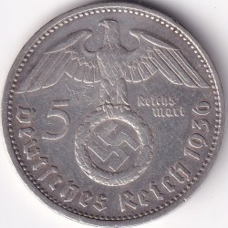 5 Reichmsark Germany 1936 E mark Silver 13.8 Grams Weight Rare