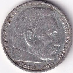 Alternative view of 5 Reichmsark Germany 1936 E mark Silver 13.8 Grams Weight Rare