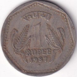 Hyderabad Mint 1987 One Rupee Rare Copper Nickel Republic India Coin
