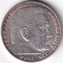 Alternative view of 5 Reichmsark Germany 1937 A mark Silver 13.8 Grams Weight Rare