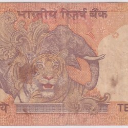 Alternative view of Y V Reddy 10 Rupees 400000 Fancy Number Used Condition Rare Note
