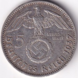 5 Reichmsark Germany 1937 E mark Silver 13.8 Grams Weight Rare