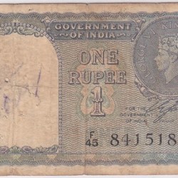 One Rupee 1940 Fine Condition Note of King George VI British India #2
