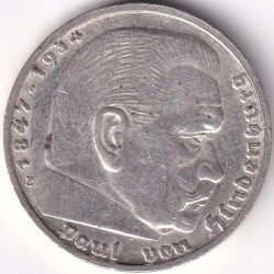 Alternative view of 5 Reichmsark Germany 1938 E mark Silver 13.8 Grams Weight Rare