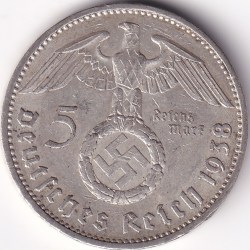 5 Reichmsark Germany 1938 A mark Silver 13.8 Grams Weight Rare