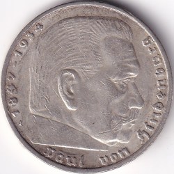 Alternative view of 5 Reichmsark Germany 1938 A mark Silver 13.8 Grams Weight Rare