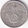 5 Reichmsark Germany 1938 F mark Silver 13.8 Grams Weight Rare