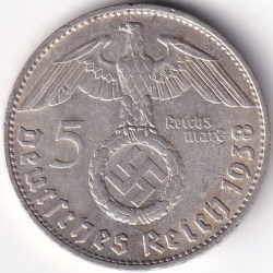 5 Reichmsark Germany 1938 D mark Silver 13.8 Grams Weight Rare
