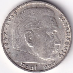 Alternative view of 5 Reichsmark Germany 1939 D mark Silver 13.8 Grams Weight Rare