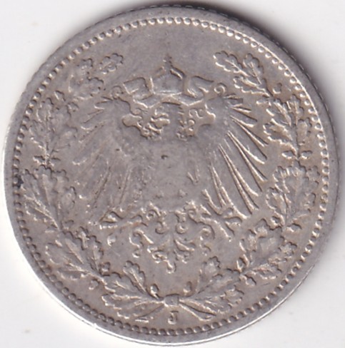 1/2 Mark Germany 1905 Eagle Silver J Mark Silver Rare Coin