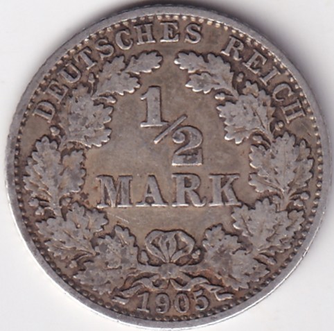 1/2 Mark Germany 1905 Eagle Silver G Mark Silver Rare Coin