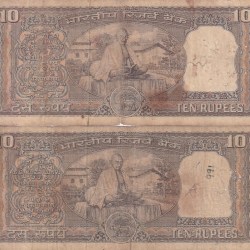 Alternative view of 10 Rs L K Jha and B N Adarkar Sign Mahatma Gandhi Sitting With Book Used Fine 2 Notes Set