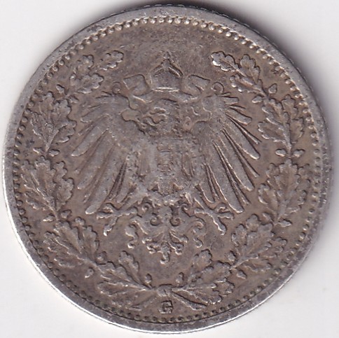 1/2 Mark Germany 1905 Eagle Silver G Mark Silver Rare Coin