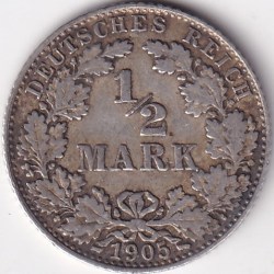1/2 Mark Germany 1905 Eagle Silver D Mark Silver Rare Coin