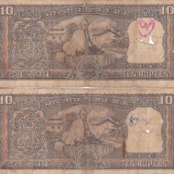Alternative view of 10 Rs L K Jha and B N Adarkar Sign Mahatma Gandhi Sitting With Book Used Fine 2 Notes Set