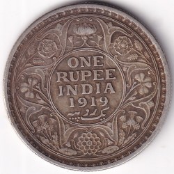 Silver British India One Rupee 1919 Calcutta Mint Coin #1