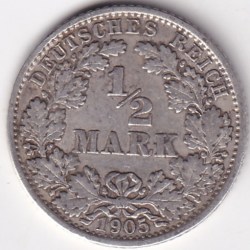 1/2 Mark Germany 1905 Eagle Silver F Mark Silver Rare Coin