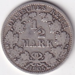 1/2 Mark Germany 1905 Eagle Silver A Mark Silver Rare Coin