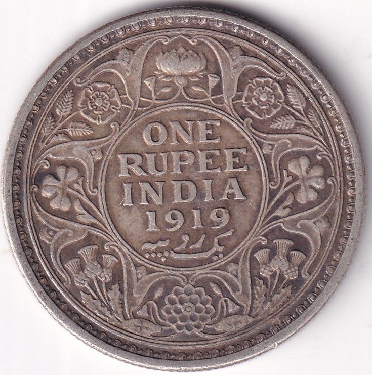 Silver British India One Rupee 1919 Calcutta Mint Coin #2