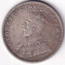 Alternative view of Silver British India One Rupee 1919 Calcutta Mint Coin #2