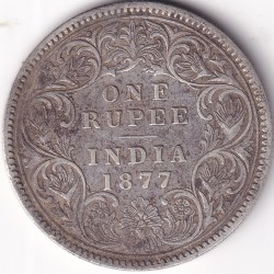 Silver Coin of British India 1877 Victoria Empress One Rupee Coin