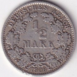 1/2 Mark Germany 1906 Eagle Silver E Mark Silver Rare Coin