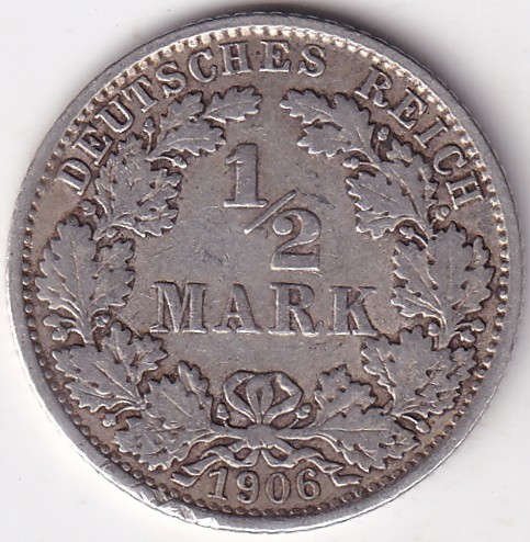 1/2 Mark Germany 1906 Eagle Silver E Mark Silver Rare Coin