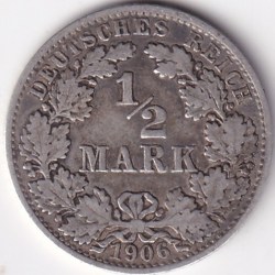 1/2 Mark Germany 1906 Eagle Silver A Mark Silver Rare Coin