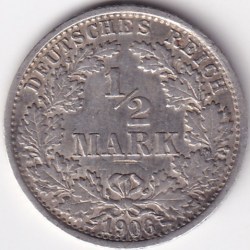 1/2 Mark Germany 1906 Eagle Silver F Mark Silver Rare Coin
