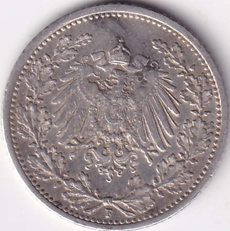 1/2 Mark Germany 1906 Eagle Silver F Mark Silver Rare Coin