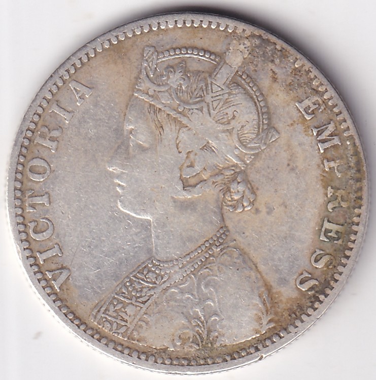 Silver Coin of British India 1890 Victoria Empress One Rupee Coin