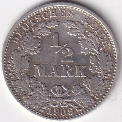 1/2 Mark Germany 1909 Eagle Silver D Mark Silver Rare Coin