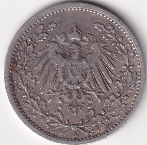 1/2 Mark Germany 1909 Eagle Silver A Mark Silver Rare Coin