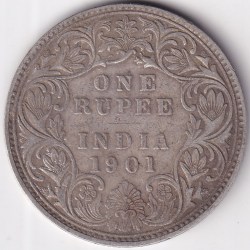 Silver Coin of British India 1901 Victoria Empress One Rupee Coin