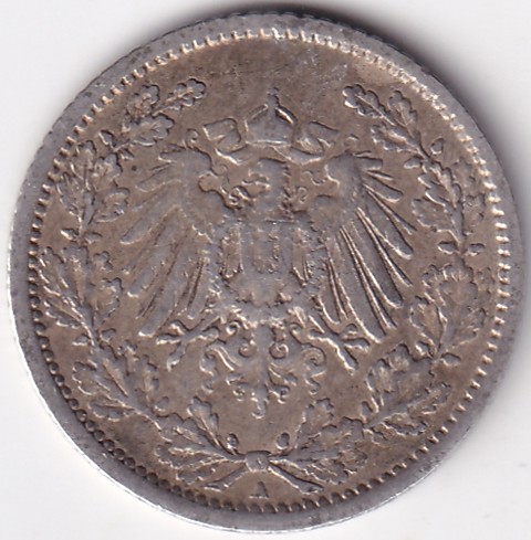 1/2 Mark Germany 1911 Eagle Silver A Mark Silver Rare Coin