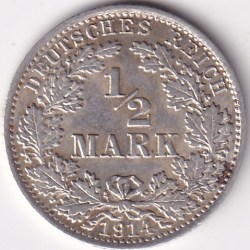 1/2 Mark Germany 1914 Eagle Silver A Mark Silver Rare Coin