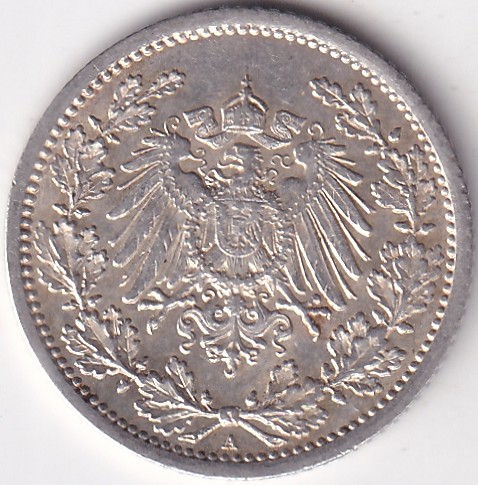 1/2 Mark Germany 1914 Eagle Silver A Mark Silver Rare Coin