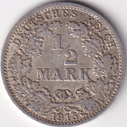 1/2 Mark Germany 1915 Eagle Silver A Mark Silver Rare Coin