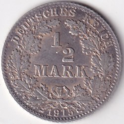 1/2 Mark Germany 1915 Eagle Silver D Mark Silver Rare Coin