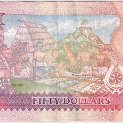 Alternative view of Fiji 50 Dollar Queen Elizabeth II 2007 Year Banknote Rare #2