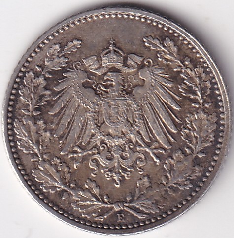 1/2 Mark Germany 1918 Eagle Silver E Mark Silver Rare Coin