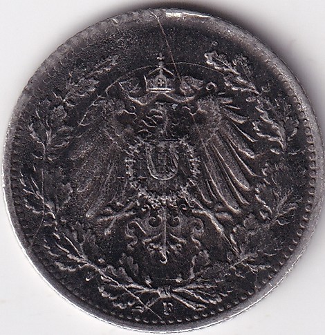 1/2 Mark Germany 1919 Eagle Silver F Mark Silver Rare Coin