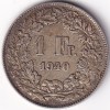 1 Franc Helvetia standing 1940 Silver Switzerland Coin