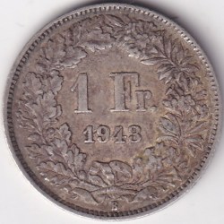 1 Franc Helvetia standing 1943 Silver Switzerland Coin
